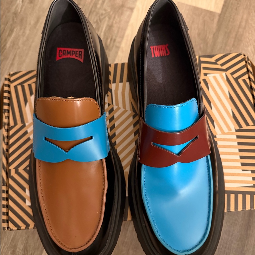 Camper Men's Brown and Blue Leather Loafers